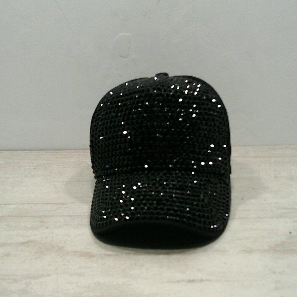 Rhinestone Black Bling Studded Baseball Style Hat Snap Closure
